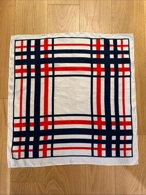 Vintage Echo White Scarf with Navy and Red Plaid Print